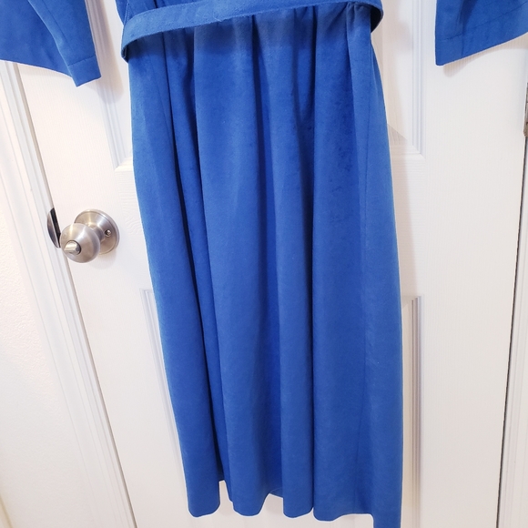 Vintage Blue Belted Button Up Dress Pinup Suede - Picture 6 of 6